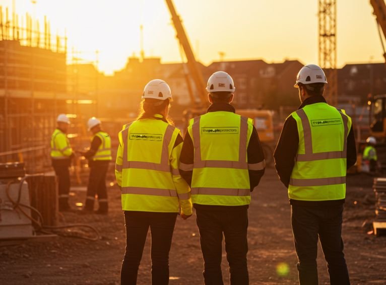 Construction site safety management and risk assessment by expert team Health and safety consultants assessing safety at uk construction site